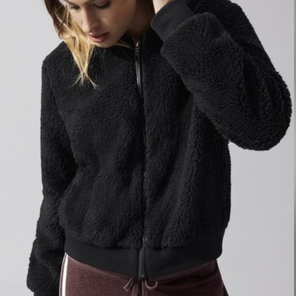 Sz S n:PHILANTHROPY Off Black Irie Faux Shearling Fur Bomber Jacket - Picture 2 of 6